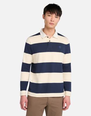 Timberland - Polo de rugby à manches longues - Saphir foncé/Beige-Multicolore