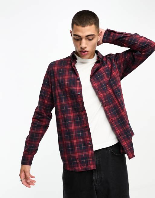 Timberland poplin tartan shirt in burgundy