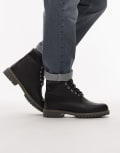 [Timberland] Timberland premium 6 inch boots in black leather with woven detail 10.5 Black