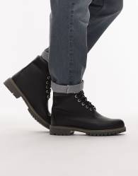 Timberland premium 6 inch boots in black leather with woven detail