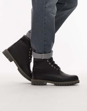 Timberland premium 6 inch boots in black leather with woven detail