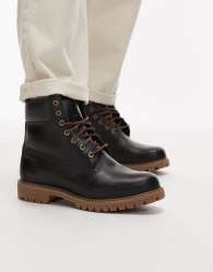 Timberland premium 6 inch boots in dark green leather with woven detail