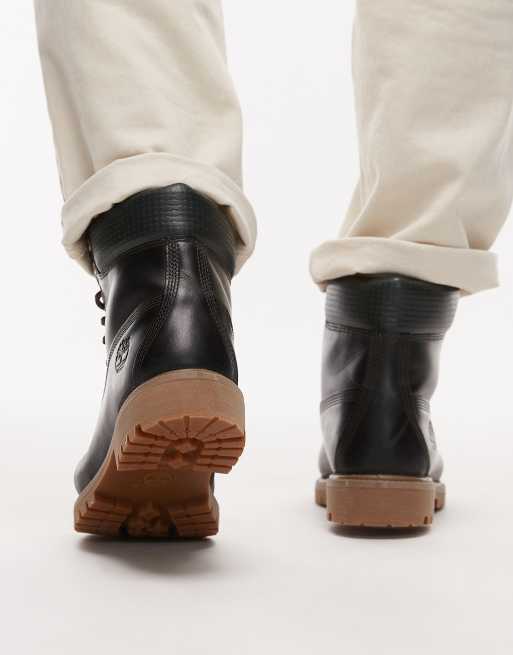 Timberland premium 6 inch boots in dark green leather with woven