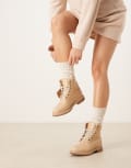 [Timberland] Timberland premium 6 inch boots in mid beige leather-Neutral 38 Medium Beige