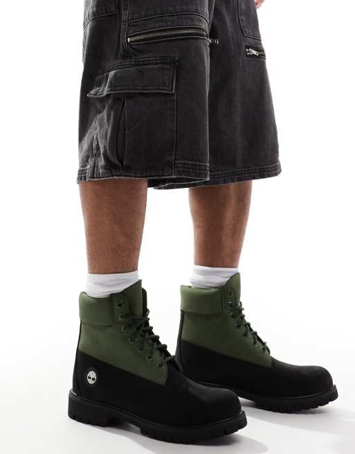 Timberland premium 6 inch waterproof boot in black and dark green ASOS