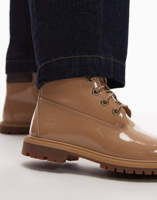 Timberland Premium – Beżowobrązowe, 6-calowe, lakierowane buty skórzane, 3 z 4
