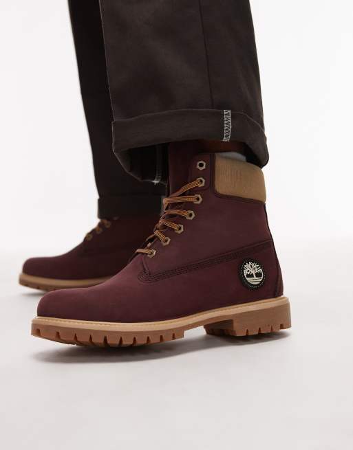 Timberland Premium – Bordowe botki o wysokości 6 cali z nubuku ze sztruksową wstawką