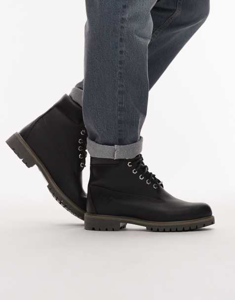 Timberland Premium – Czarne skórzane botki o wysokości 6 cali z plecioną wstawką - view 1