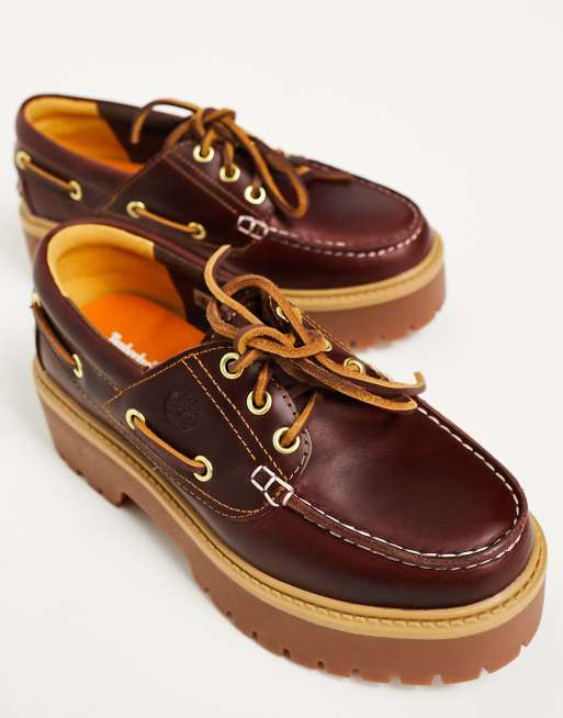 Timberland premium elevated platform 3 eye boat shoes in burgundy full  grain leather