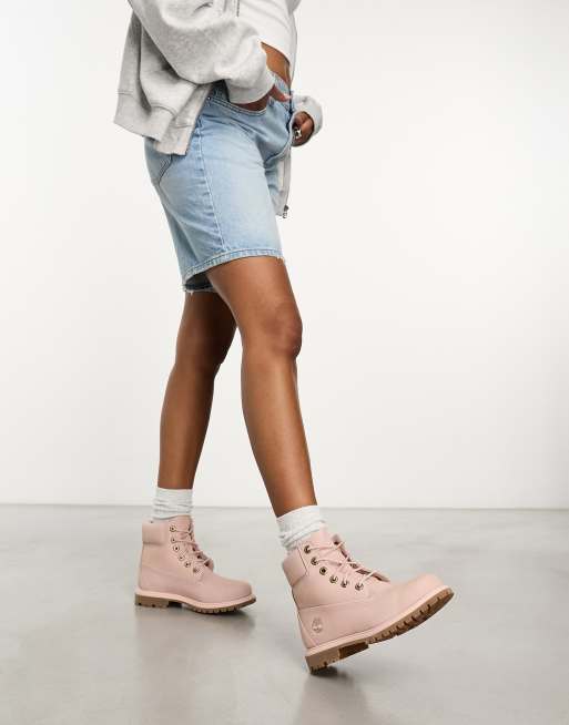 Timberland - Premium - Lyse og pink 6-tommer støvler i nubuck-læder, 2 af 4