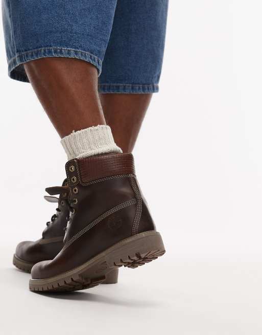 Timberland – Premium – Mellanbruna boots i läder med vävda detaljer, 6 tum, 4 av 4