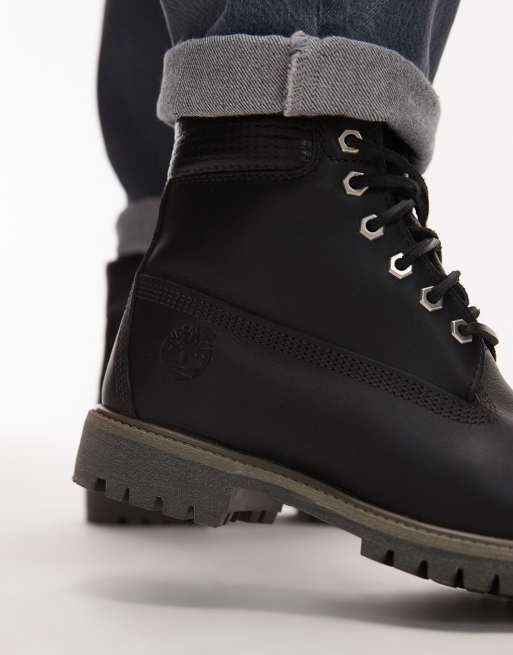 Timberland – Premium – Svarta boots i läder med vävda detaljer, 6 tum, 3 av 4