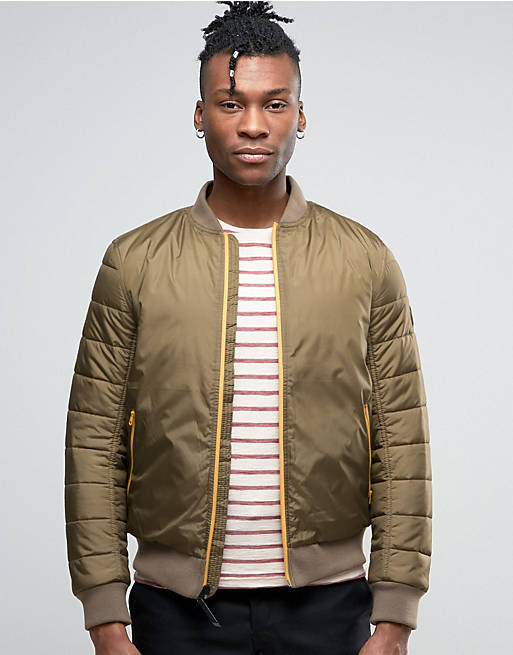 Timberland Quilted Bomber Jacket Slim Fit in Green | ASOS