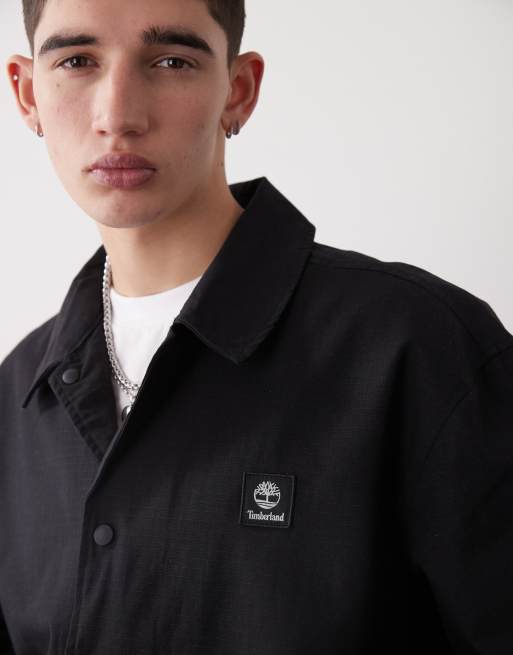 Timberland ripstop chest logo coach jacket in black | ASOS