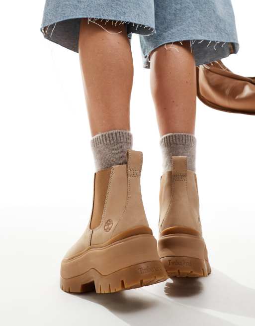 Timberland Roxie Lane chunky chelsea boots in beige nubuck, 4 of 4
