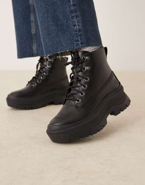 Timberland - Roxie Lane - Scarponcini medi stringati in pelle pieno fiore neri - view 1