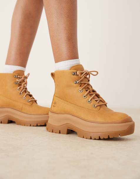 Timberland – Roxie Lane – Schnürstiefel aus Vollnarbenleder in Weizenbeige mit mittelhohem Schaft - view 1