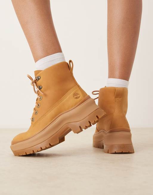 Timberland – Roxie Lane – Schnürstiefel aus Vollnarbenleder in Weizenbeige mit mittelhohem Schaft, 3 von 4