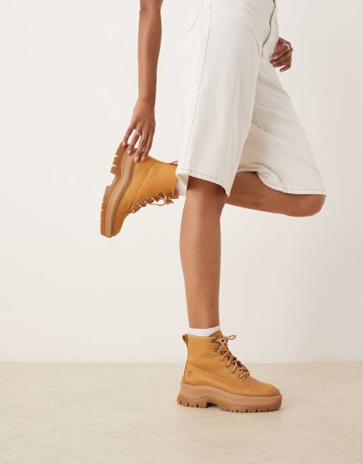 Timberland – Roxie Lane – Schnürstiefel aus Vollnarbenleder in Weizenbeige mit mittelhohem Schaft, 4 von 4