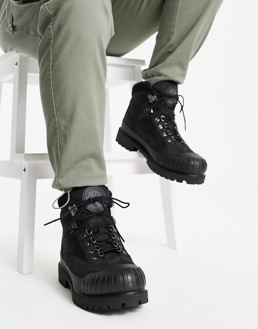 timberland rubber toe hiker wp boots in black