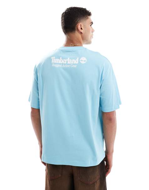Timberland rugged backprint t-shirt in blue - Exclusive to ASOS - view 1