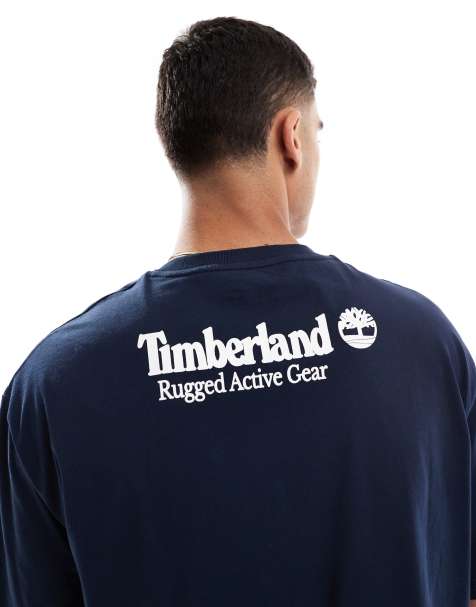 Timberland – Rugged – T-Shirt in Dunkelblau mit Rückenprint, exklusiv bei ASOS - view 1