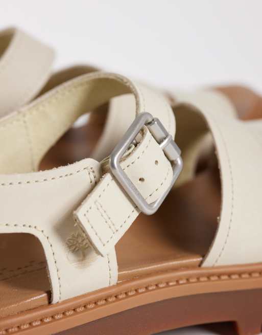 Timberland - Sandali con cinturino posteriore in nabuk beige chiaro, 2 di 4