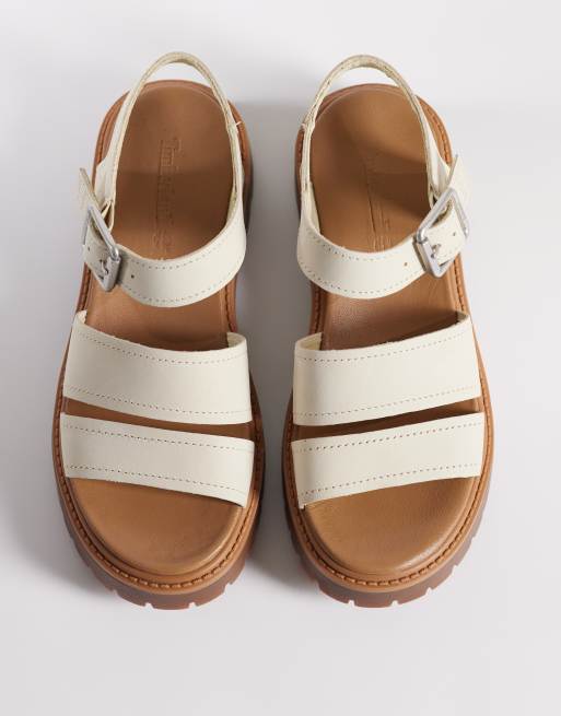 Timberland - Sandali con cinturino posteriore in nabuk beige chiaro, 3 di 4