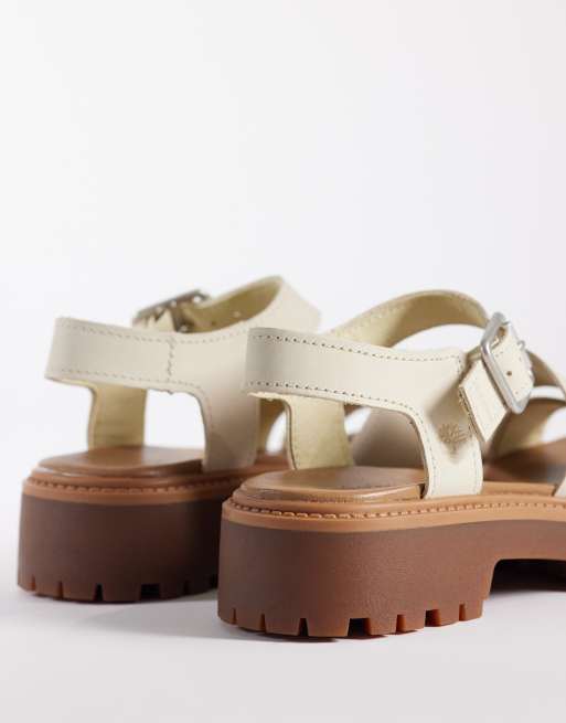 Timberland - Sandali con cinturino posteriore in nabuk beige chiaro, 4 di 4