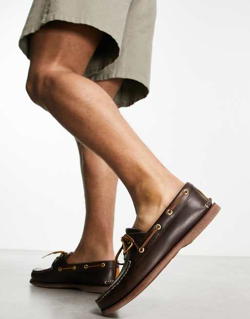 Timberland - Scarpe da barca classiche in pelle pieno fiore marrone scuro con 2 paia di occhielli, 2 di 4