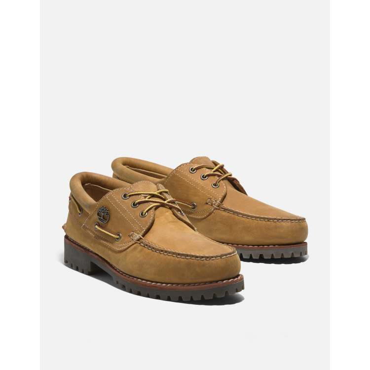 Timberland Scarpe da barca in pelle pieno fiore color grano ASOS