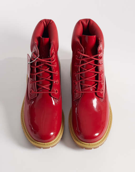Timberland - Scarponcini impermeabili stringati da 6 pollici in pelle verniciata rosso medio, 2 di 4