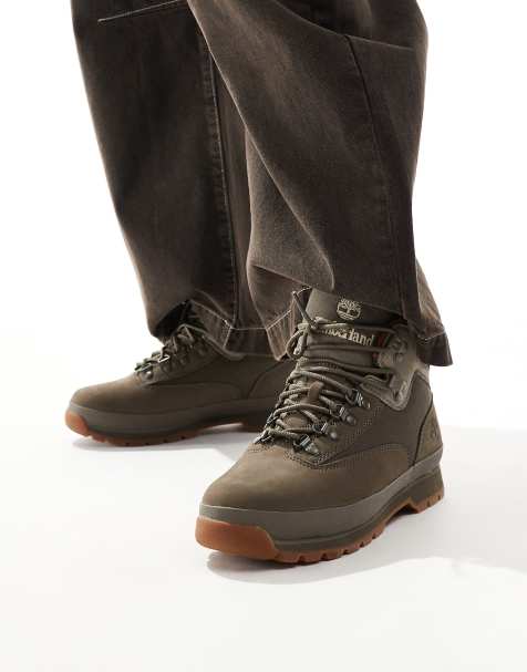 Timberland - Scarponcini medi stringati in nabuk verde oliva - view 1