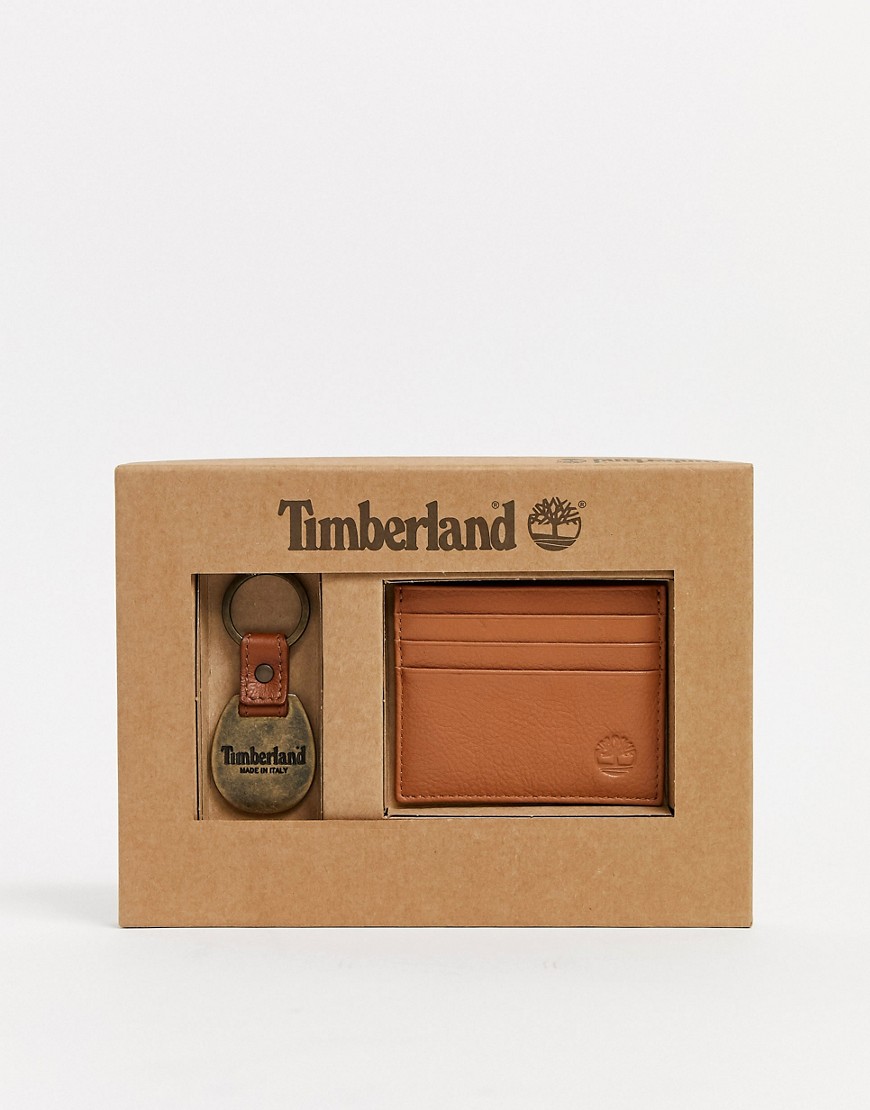 Timberland - Set regalo con portacarte e portachiavi color cuoio-Marrone