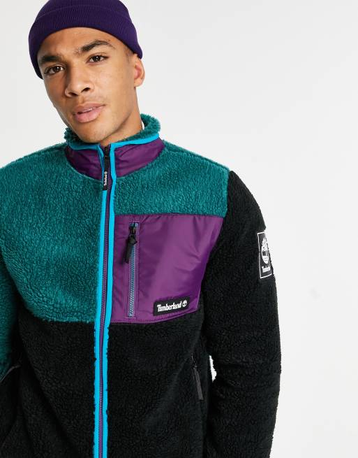 Timberland sherpa jacket in black/blue | ASOS