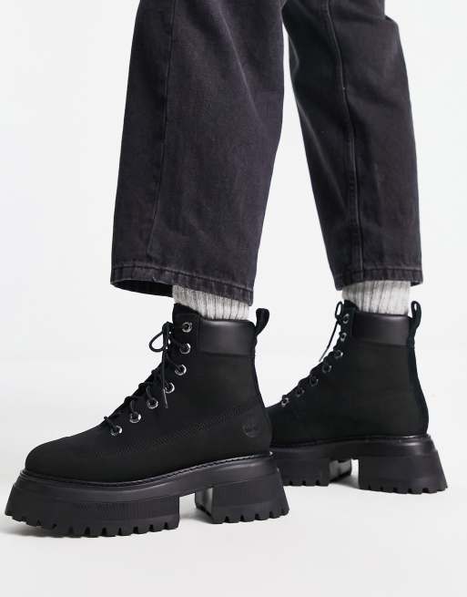 Timberland Sky 6 inch lace up boots in black nubuck