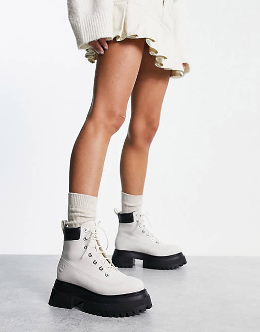 rustig aan Dekbed Koninklijke familie Timberland Sky 6 inch lace up boots in white nubuck | ASOS