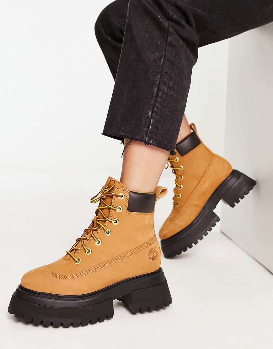 timberland sky 6in lace up boots in wheat tan-brown