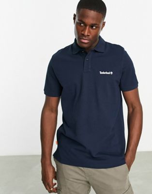 Timberland small logo polo shirt in navy