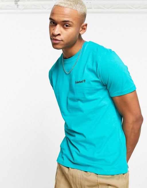 Timberland small logo script t-shirt in blue | ASOS