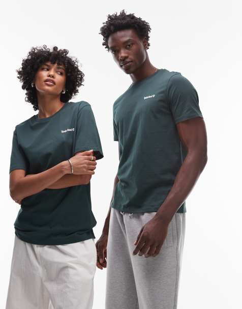 Timberland small script chest logo t-shirt in green - view 1