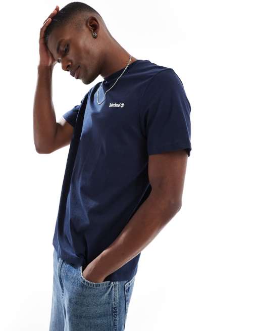 Timberland small script logo t-shirt in navy | ASOS