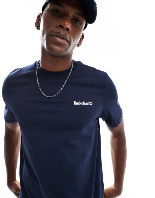 Timberland small script logo t-shirt in navy, 4 of 4