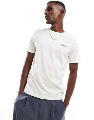 Timberland small script logo t-shirt in off white
