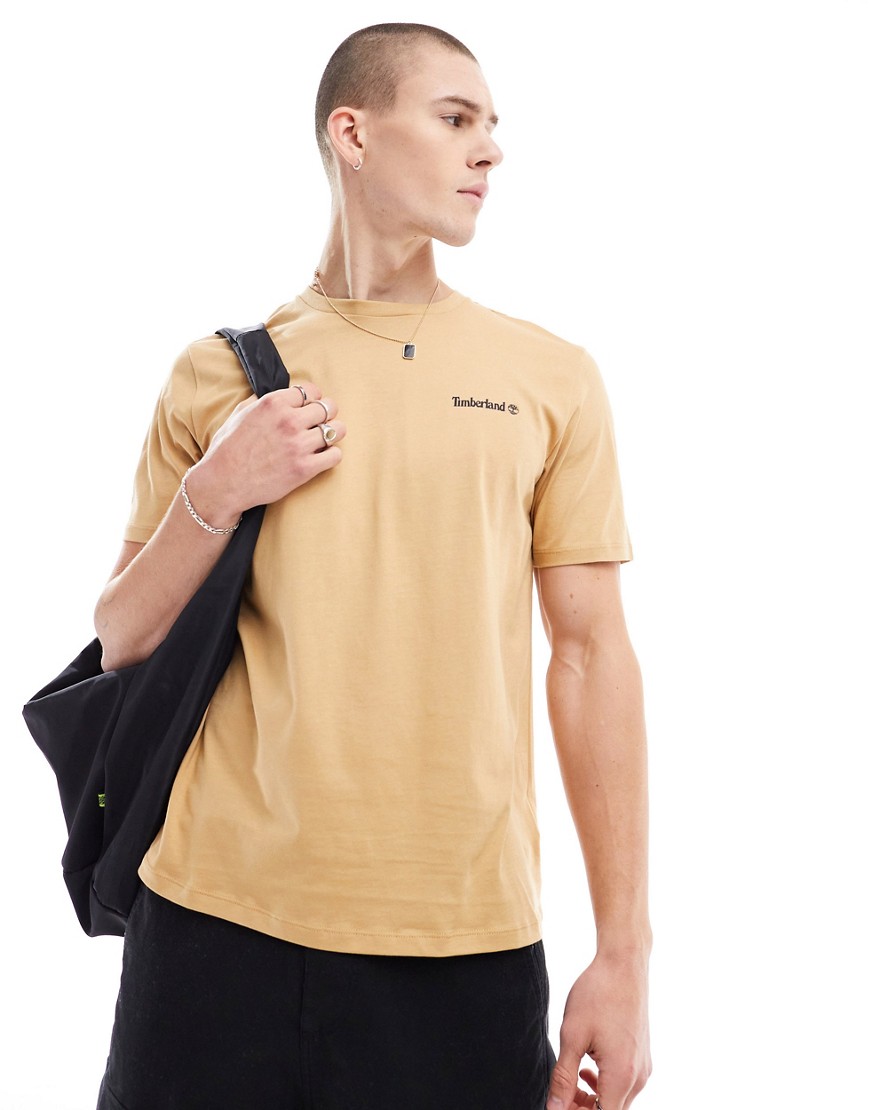 Timberland small script logo t-shirt in wheat-Brown
