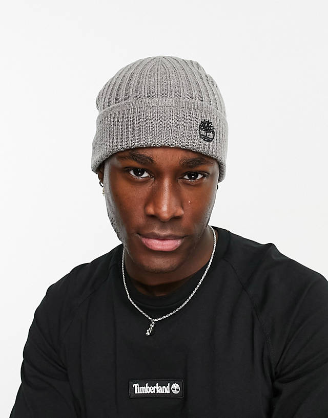 Timberland - solid rib beanie in light grey
