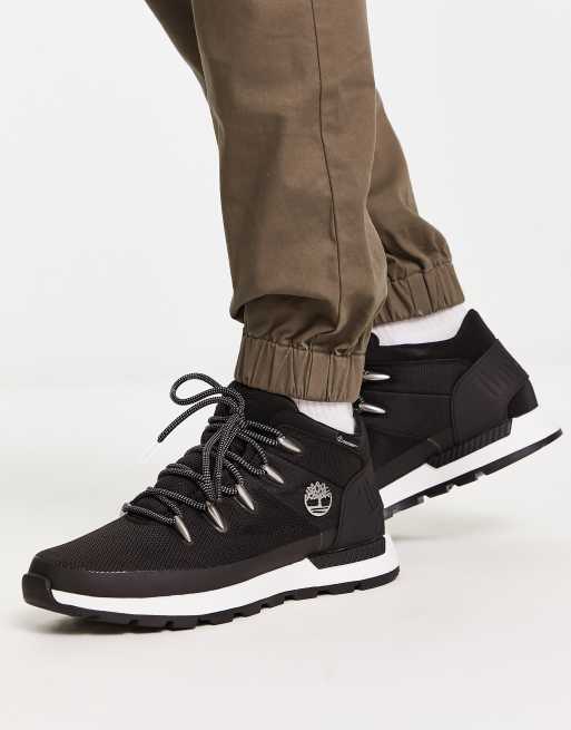 Timberland sprint trekker mid boots in black mesh with white logo