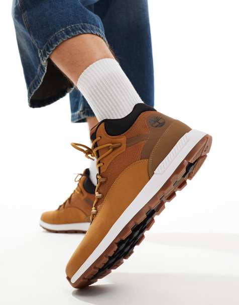 Timberland sprint trekker mid lace up trainers in wheat nubuck - view 1