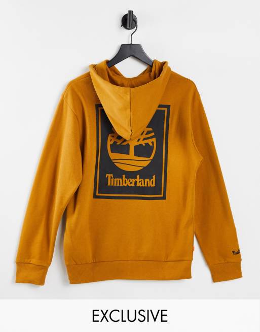 Timberland Stack back print hoodie in wheat tan Exclusive at ASOS