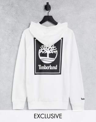 Timberland Stack back print hoodie in white Exclusive at ASOS